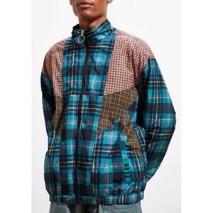 URBAN OUTFITTERS MIXED PLAID BLOCKED TRACK‎ JACKET WINDBREAKER SIZE MEDIUM